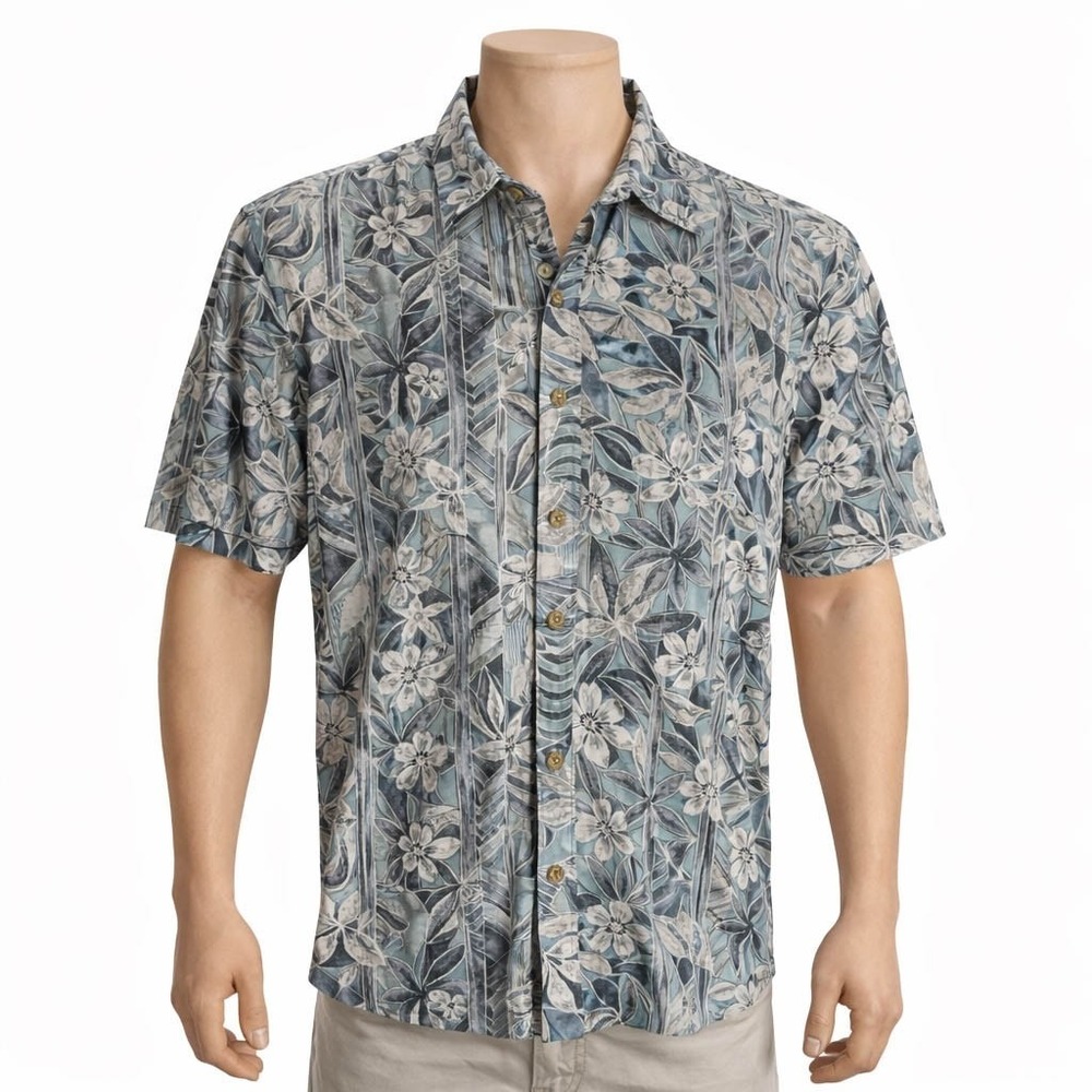 Cooke Street Hawaiian Aloha Shirt Large Floral Tribal Symbols Reverse Print